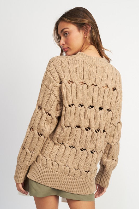 OPEN KNIT SWEATER WITH SLITS - Always24