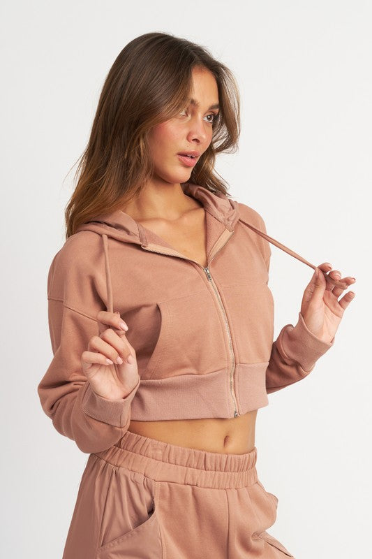 CONTRASTED ZIP UP HOODIE - Always24