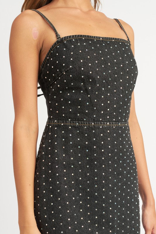CINCHED WAIST RHINESTONE MINI DRESS - Always24
