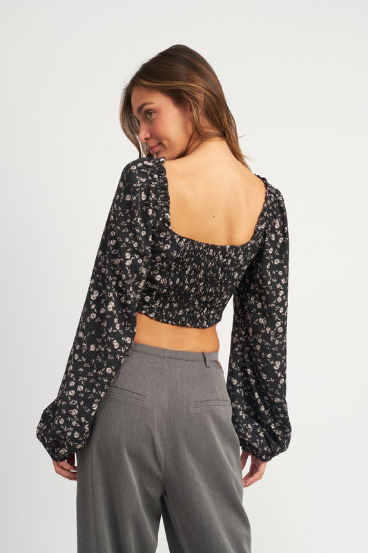 TIE FRONT FLORAL BLOUSE - Always24