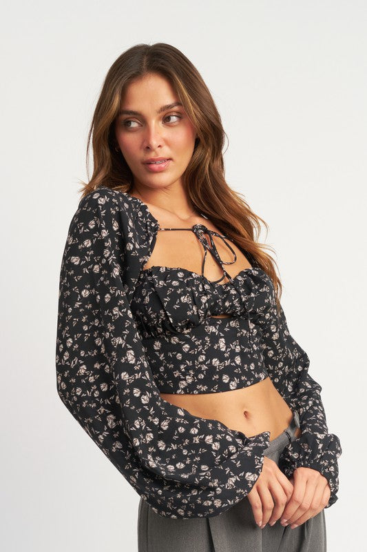 TIE FRONT FLORAL BLOUSE - Always24