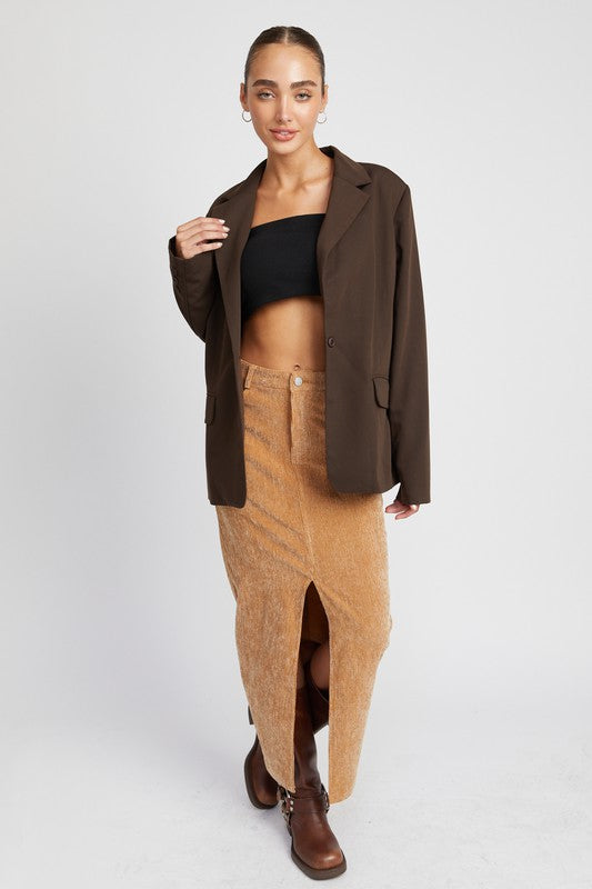 Always24 CORDUROY MID SKIRT WITH FRONT SLIT - Always24