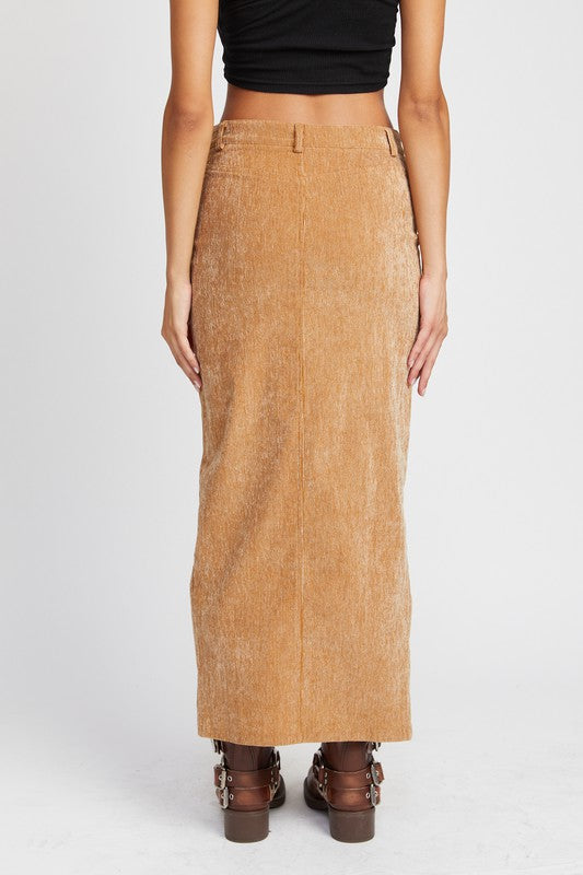Always24 CORDUROY MID SKIRT WITH FRONT SLIT - Always24