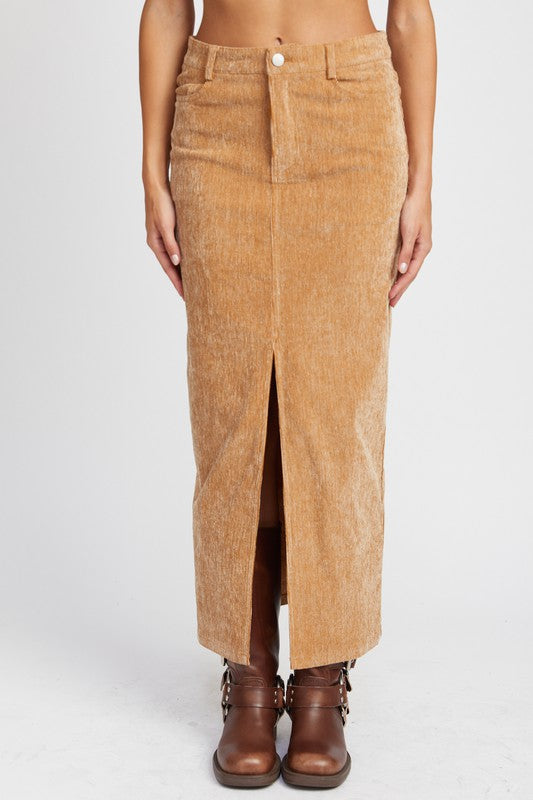 Always24 CORDUROY MID SKIRT WITH FRONT SLIT - Always24