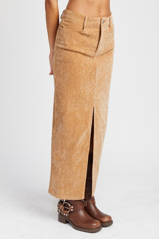 Always24 CORDUROY MID SKIRT WITH FRONT SLIT - Always24