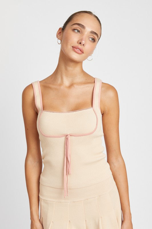 RIBBED TANK TOP WITH CONTRASTED SEAM - Always24