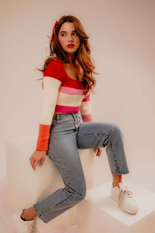 Always24 Long Sleeve Color Block Stripe Knit Top - Always24