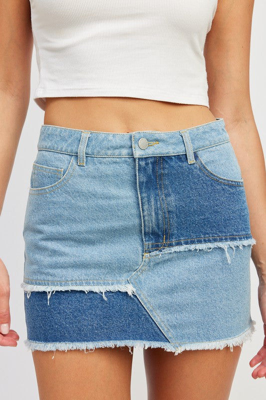 Always24 PATCH WORK DENIM MINI SKIRT - Always24