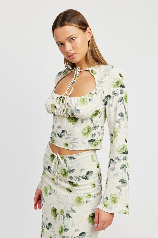 FLORAL BLOUSE WITH NECK TIE - Always24