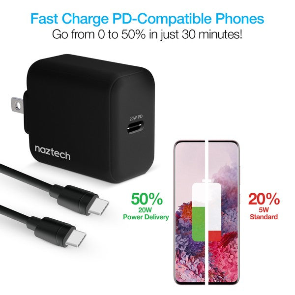 Naztech 20W PD Wall Charger w/ USB 4ft Cable - Always24
