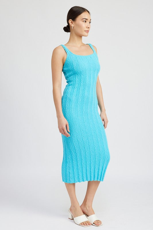 SCOOP NECK RIBBED MIDI DRESS - Always24