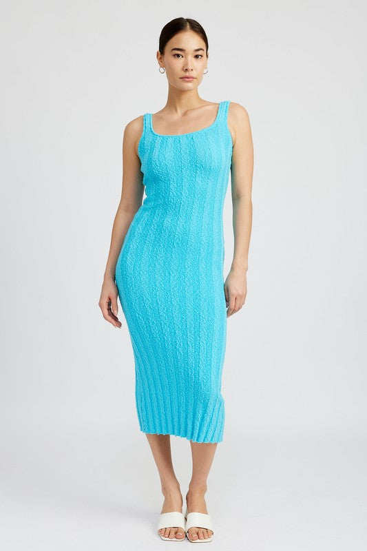 SCOOP NECK RIBBED MIDI DRESS - Always24