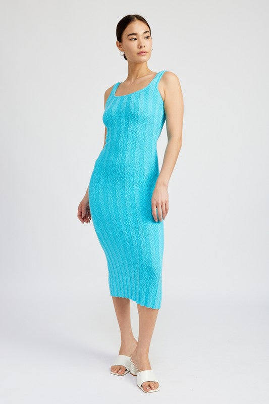 SCOOP NECK RIBBED MIDI DRESS - Always24