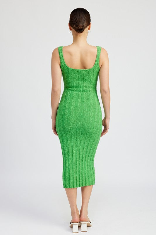 SCOOP NECK RIBBED MIDI DRESS - Always24