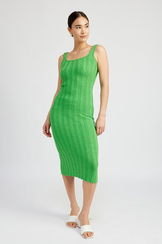 SCOOP NECK RIBBED MIDI DRESS - Always24