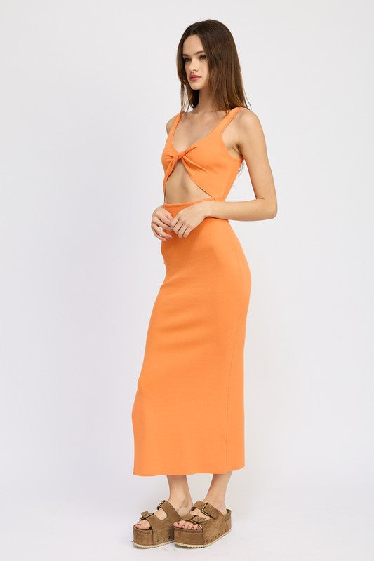 FRONT KNOT MIDI DRESS WITH CUTOUT - Always24