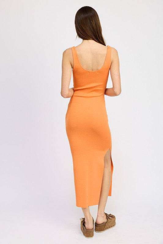FRONT KNOT MIDI DRESS WITH CUTOUT - Always24
