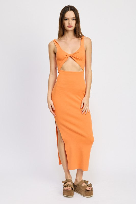 FRONT KNOT MIDI DRESS WITH CUTOUT - Always24