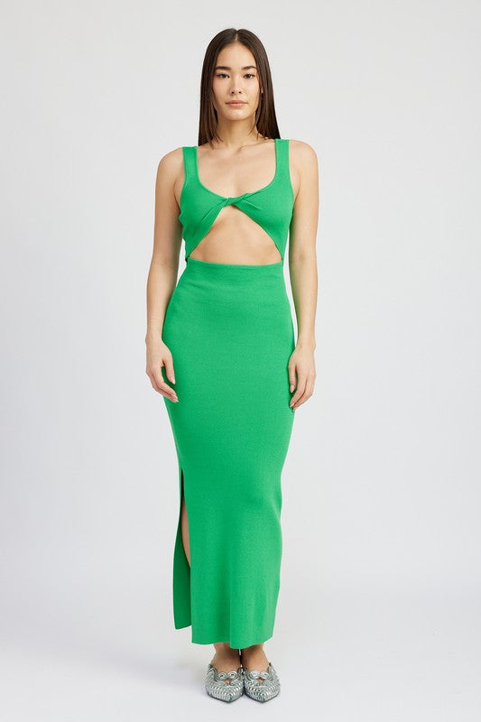 FRONT KNOT MIDI DRESS WITH CUTOUT - Always24