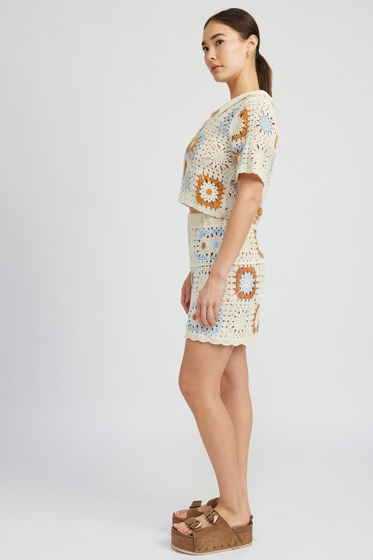 HIGH WAIST CROCHET MINI SKIRT - Always24
