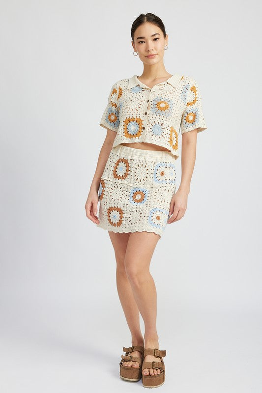 HIGH WAIST CROCHET MINI SKIRT - Always24