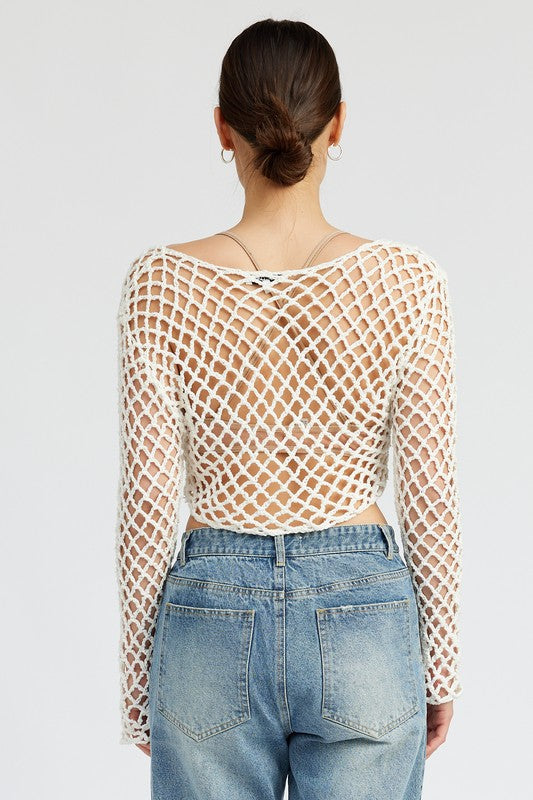 FRONT TIE ROPE CROCHET TOP - Always24