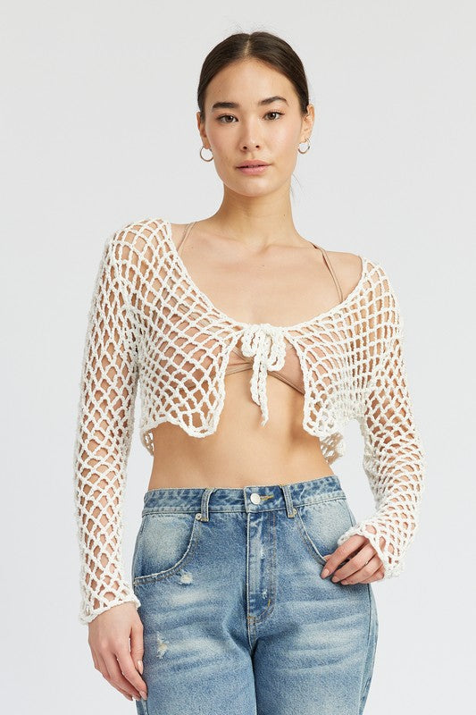 FRONT TIE ROPE CROCHET TOP - Always24