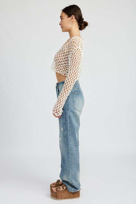FRONT TIE ROPE CROCHET TOP - Always24