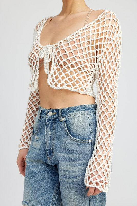FRONT TIE ROPE CROCHET TOP - Always24