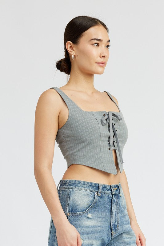 Always24 SQUARE NECK TOP WITH LACE UP FRONT - Always24