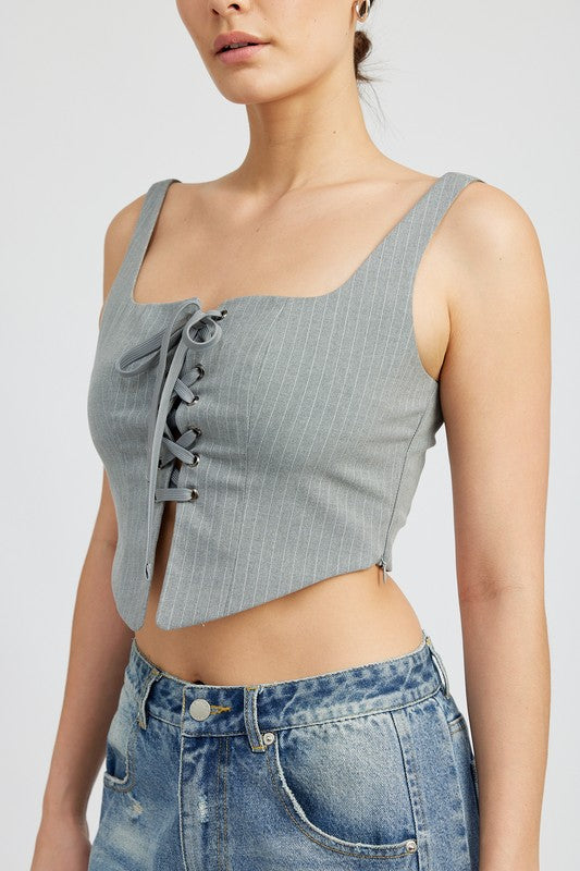 Always24 SQUARE NECK TOP WITH LACE UP FRONT - Always24