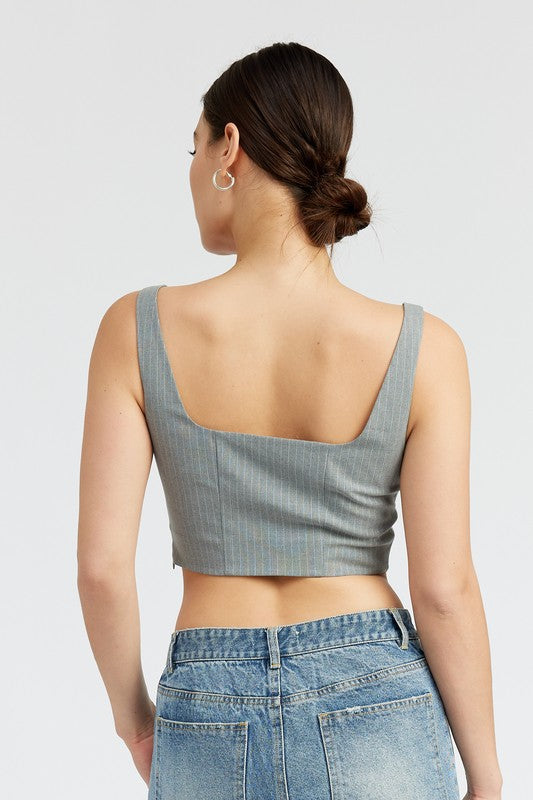 Always24 SQUARE NECK TOP WITH LACE UP FRONT - Always24