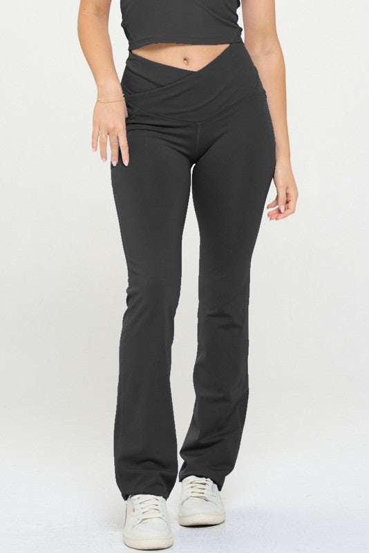 Always24 Women Crossover Flare Legging High Waisted Pockets - Always24