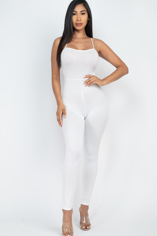 Criss-Cross Open Back Bodycon Jumpsuit - Always24