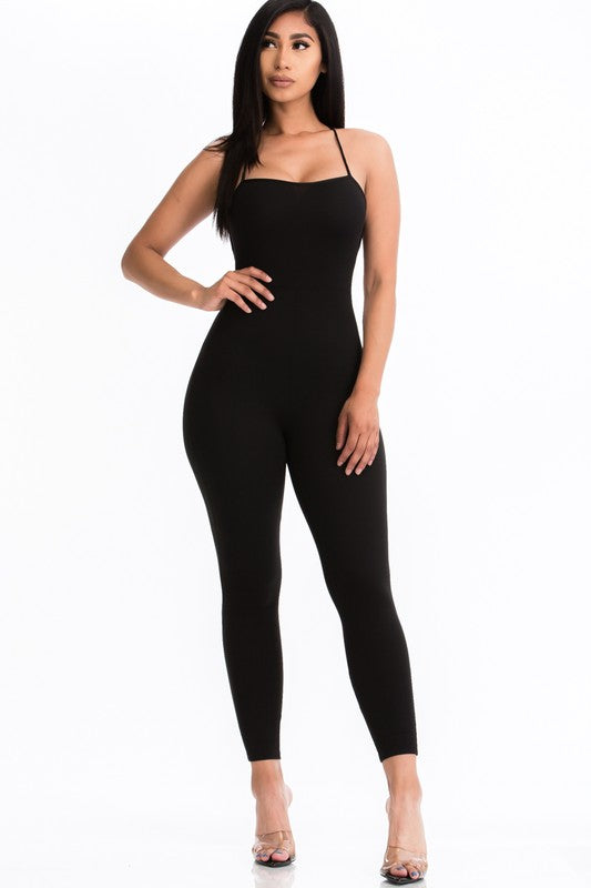 Criss-Cross Open Back Bodycon Jumpsuit - Always24