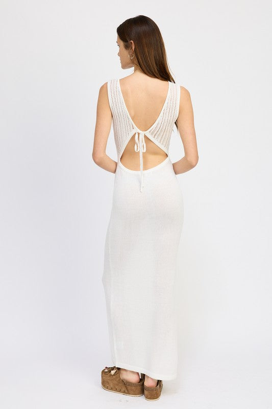 CROCHET MAXI DRESS WITH BACK TIE DETAIL - Always24