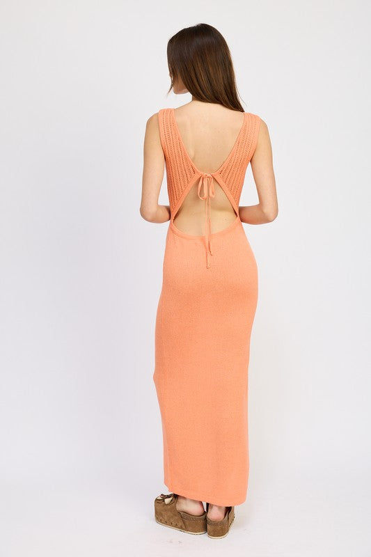 CROCHET MAXI DRESS WITH BACK TIE DETAIL - Always24