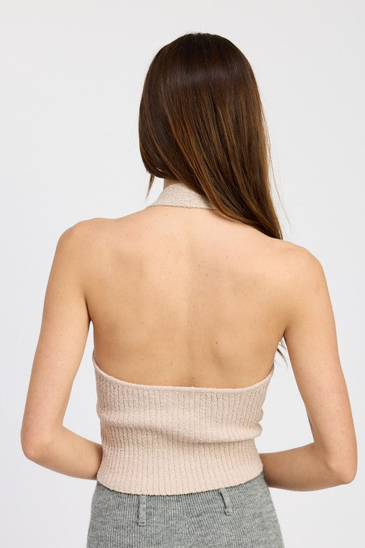 RIBBED HALTER NECK TOP - Always24