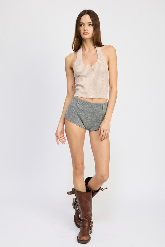 RIBBED HALTER NECK TOP - Always24