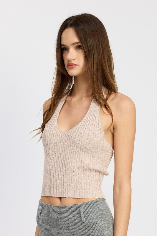 RIBBED HALTER NECK TOP - Always24