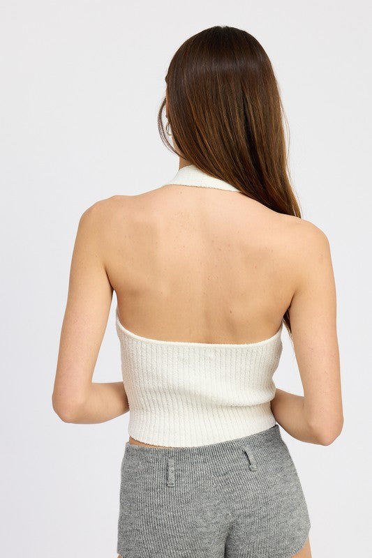 RIBBED HALTER NECK TOP - Always24