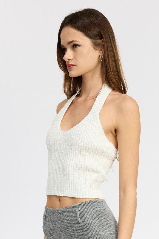 RIBBED HALTER NECK TOP - Always24