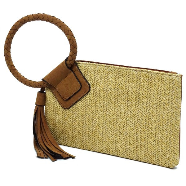 Always24 Straw Cuff Handle Tassel Wristlet Clutch - Always24