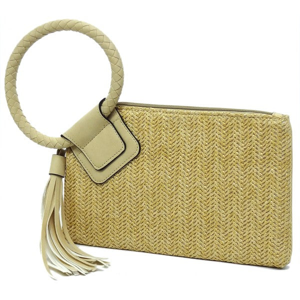 Always24 Straw Cuff Handle Tassel Wristlet Clutch - Always24