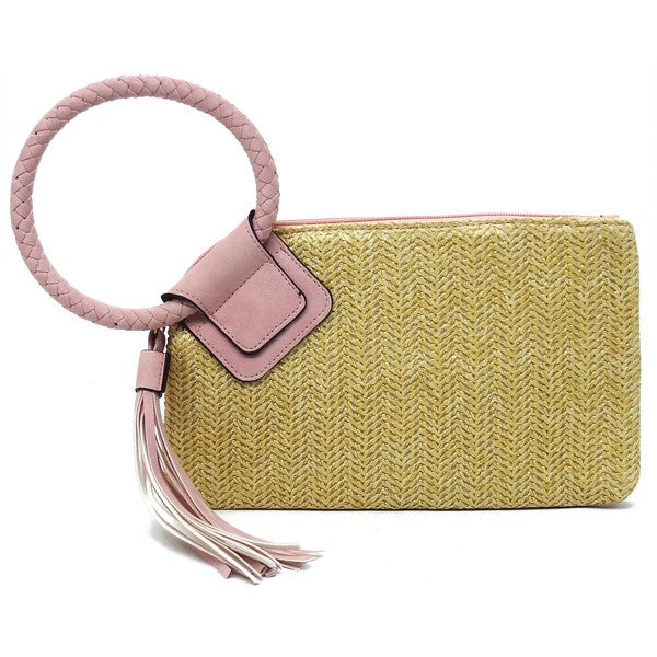 Always24 Straw Cuff Handle Tassel Wristlet Clutch - Always24