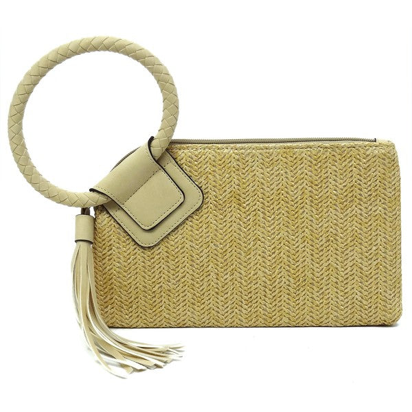 Always24 Straw Cuff Handle Tassel Wristlet Clutch - Always24