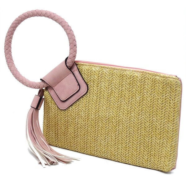 Always24 Straw Cuff Handle Tassel Wristlet Clutch - Always24