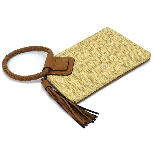 Always24 Straw Cuff Handle Tassel Wristlet Clutch - Always24