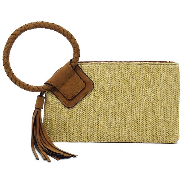 Always24 Straw Cuff Handle Tassel Wristlet Clutch - Always24