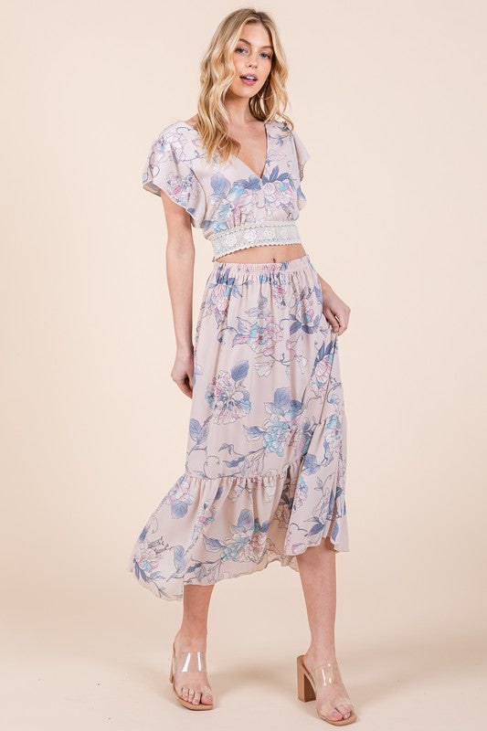 Always24 Ruffle Bottom Floral Print Skirt - Always24